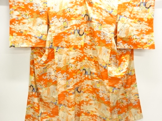 JAPANESE KIMONO / ANTIQUE HITOE JUBAN / SILK / INSECT CAGE PATTERN